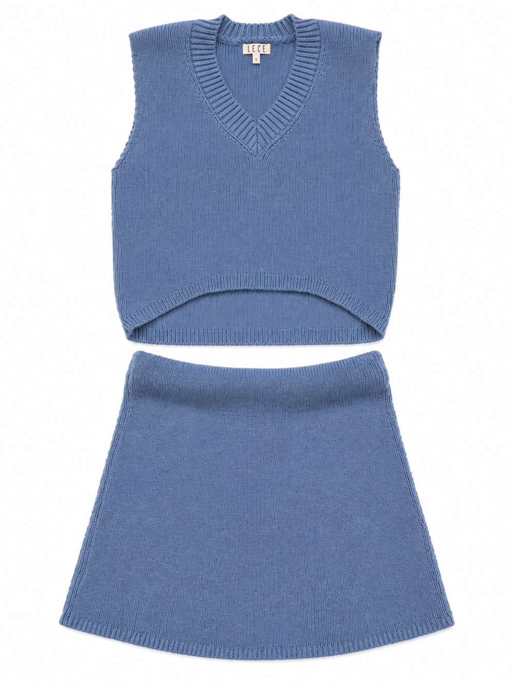 TCEC Women’s M Blue Knit Sleeveless Top A-Line Skirt 2 Piece Matching Set